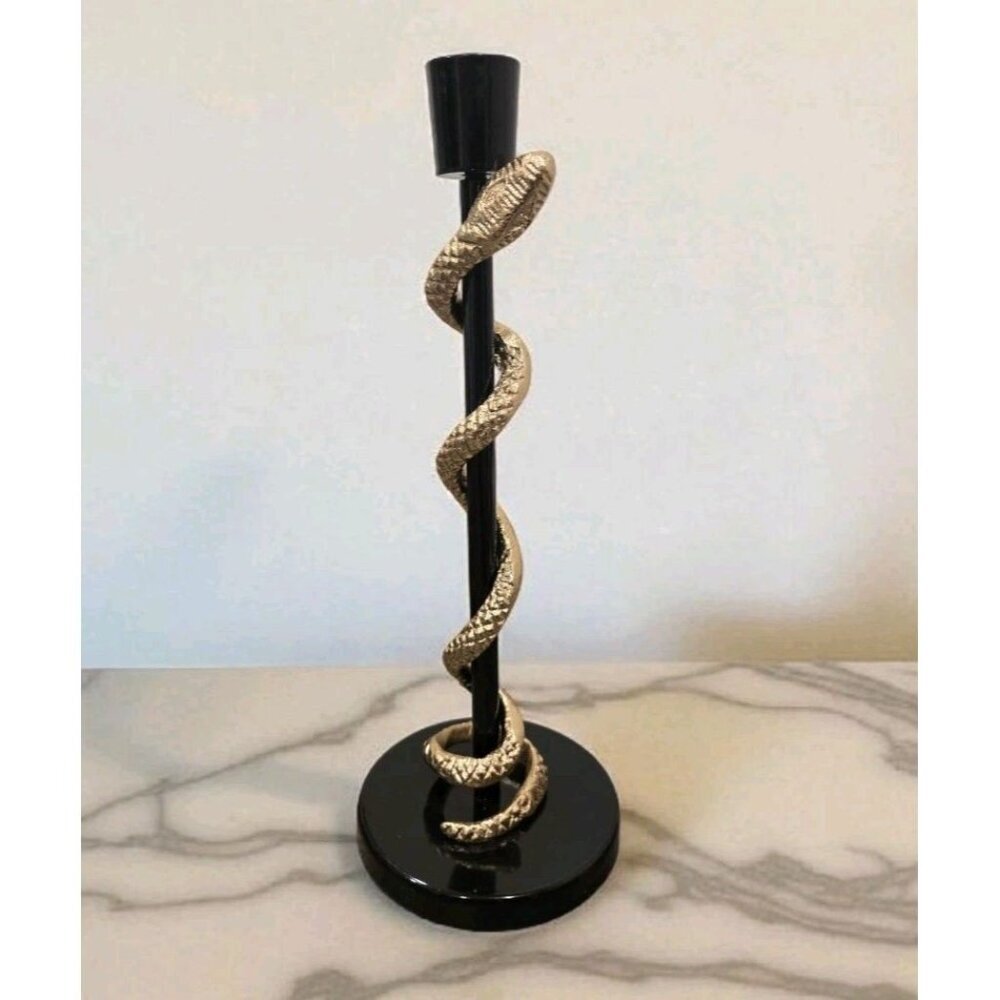 New Gold MCM Metal Gold Black Snake Candle Holder Halloween Room Decor